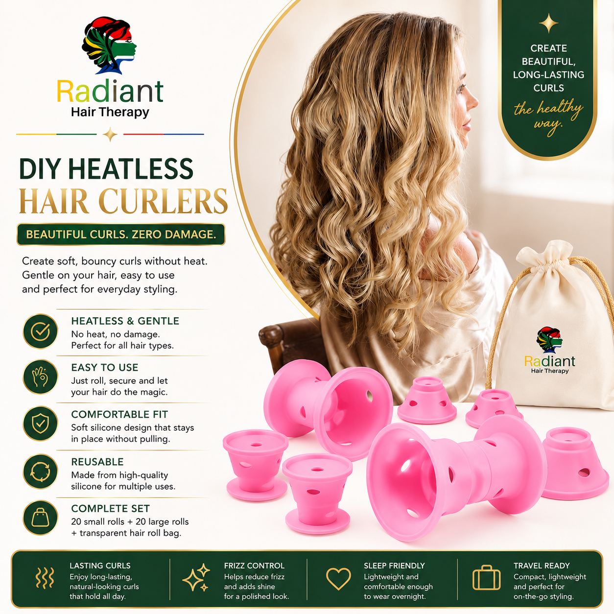 20 Pcs Magic Radiant Hair therapy rollers, Smilco Silicone Hair Curlers Set